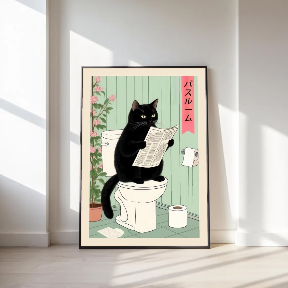 Home Decor Retro - Modern,Retro Interesting Toilet Cat Wall Art