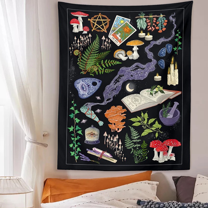 Aesthetic Tapestry - Psychedelic Mushroom Tapestry Divination Psychic Wall