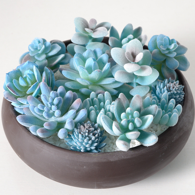 Home Decor Simulator - 4pc Blue Flocking Simulation Succulent Plant