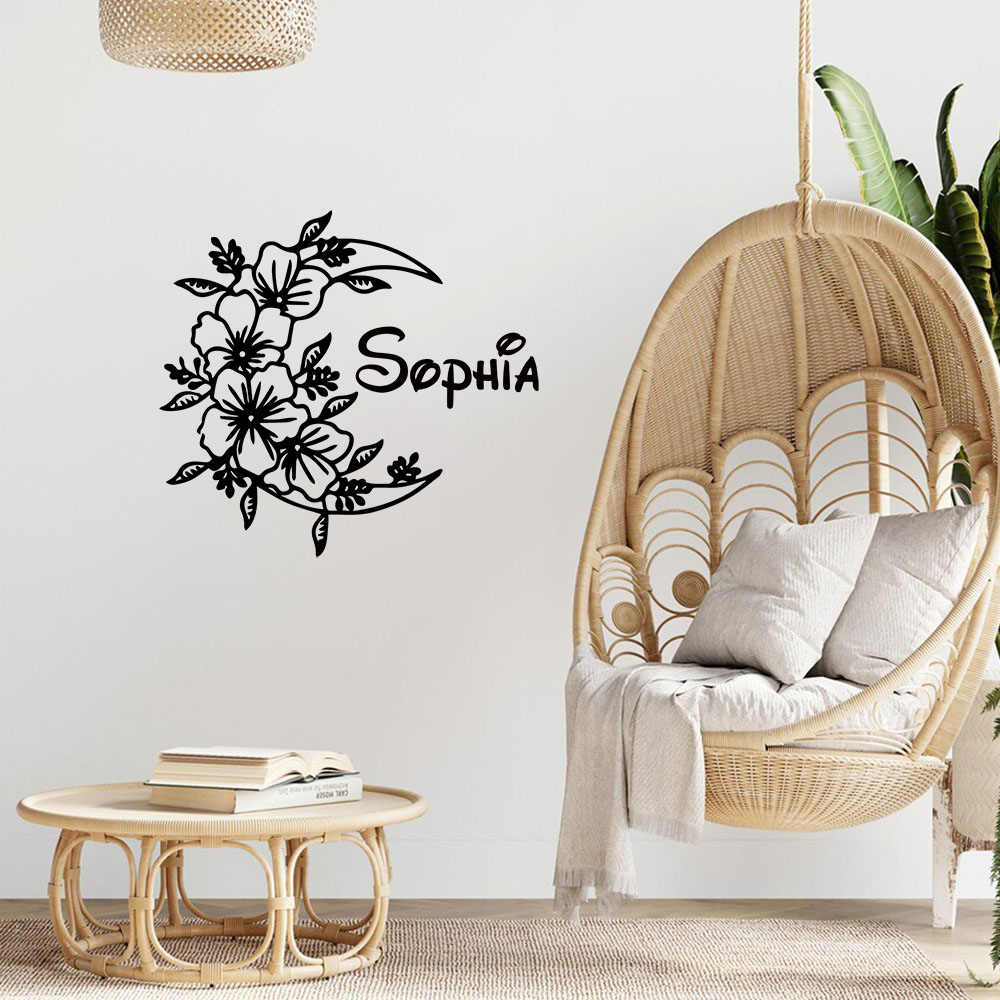 Home Decor Sticker - 1PC Creative Moon Flower Customizable Name