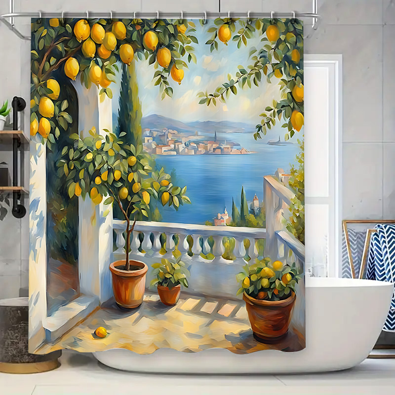 Home Decor Garden Ideas - Mediterranean Lemon Garden Shower Curtain, Coastal