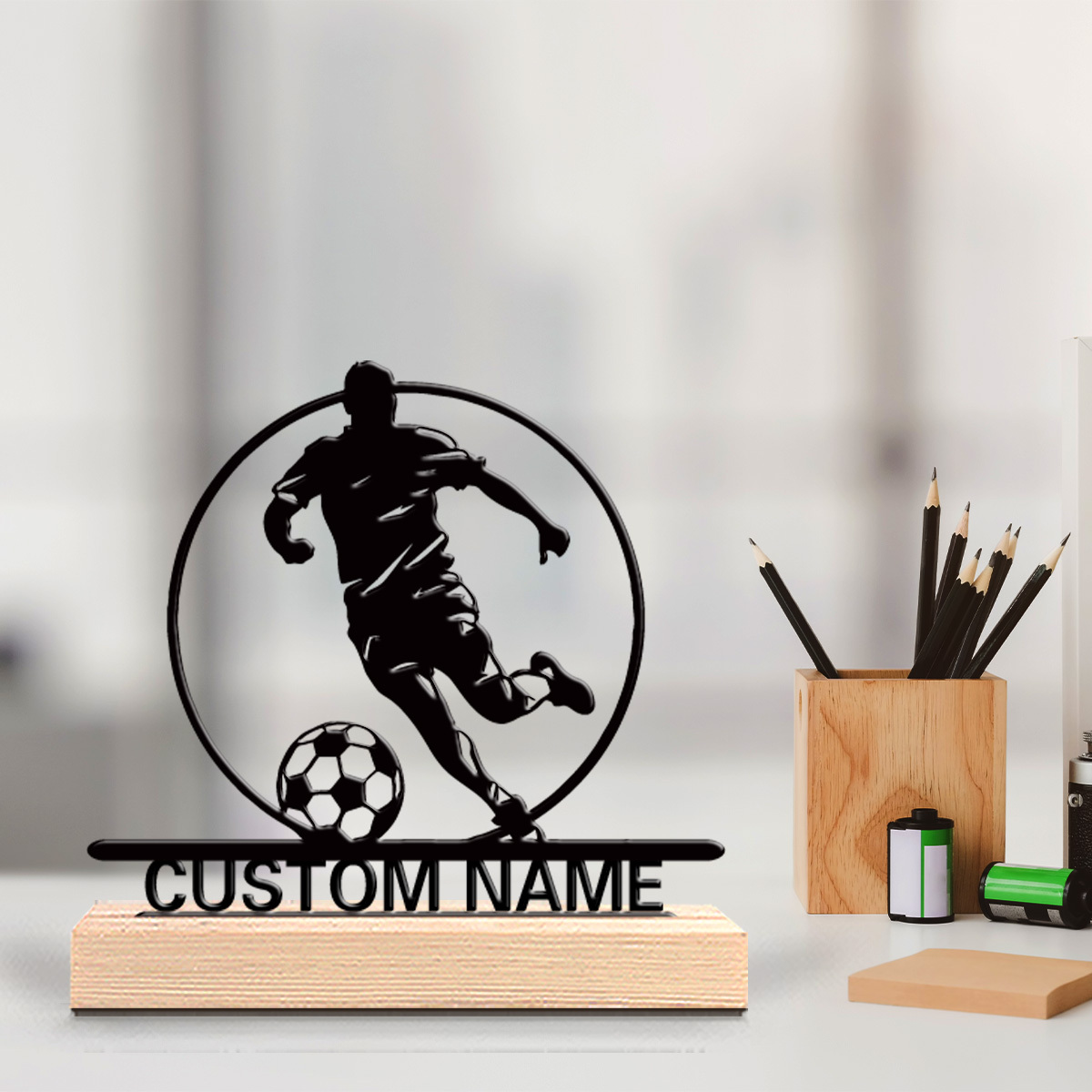 Home Decor Happy - Custom Soccer Player Metal Statue with