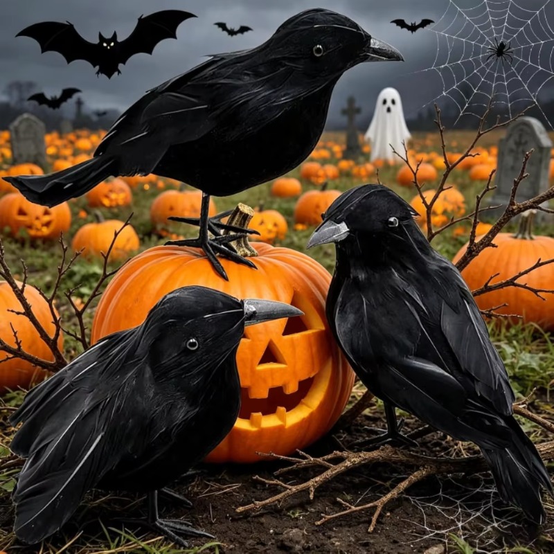 Home Decor Garden - 1PC Black Crow Halloween Decoration Realistic