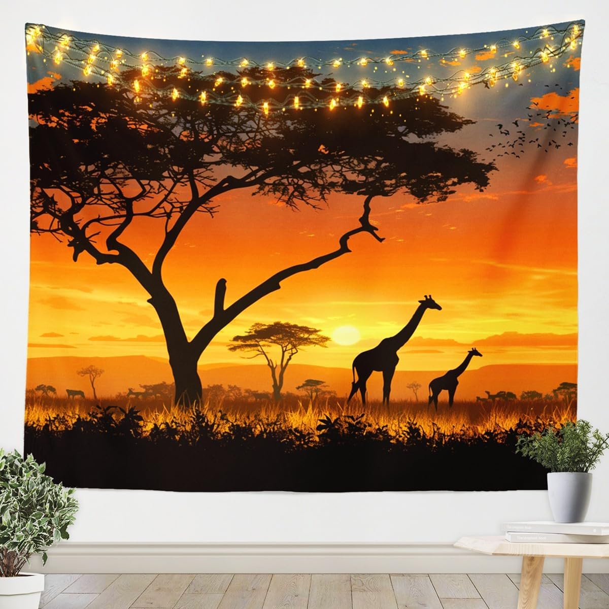 Aesthetic Tapestry - Wildlife Safari Tapestry, Serene Sunset Scene