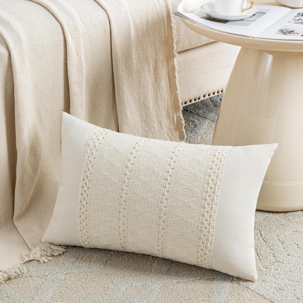 Boho Cream Lumbar Pillow Cover - Decorative Throw Pillow recension och pris