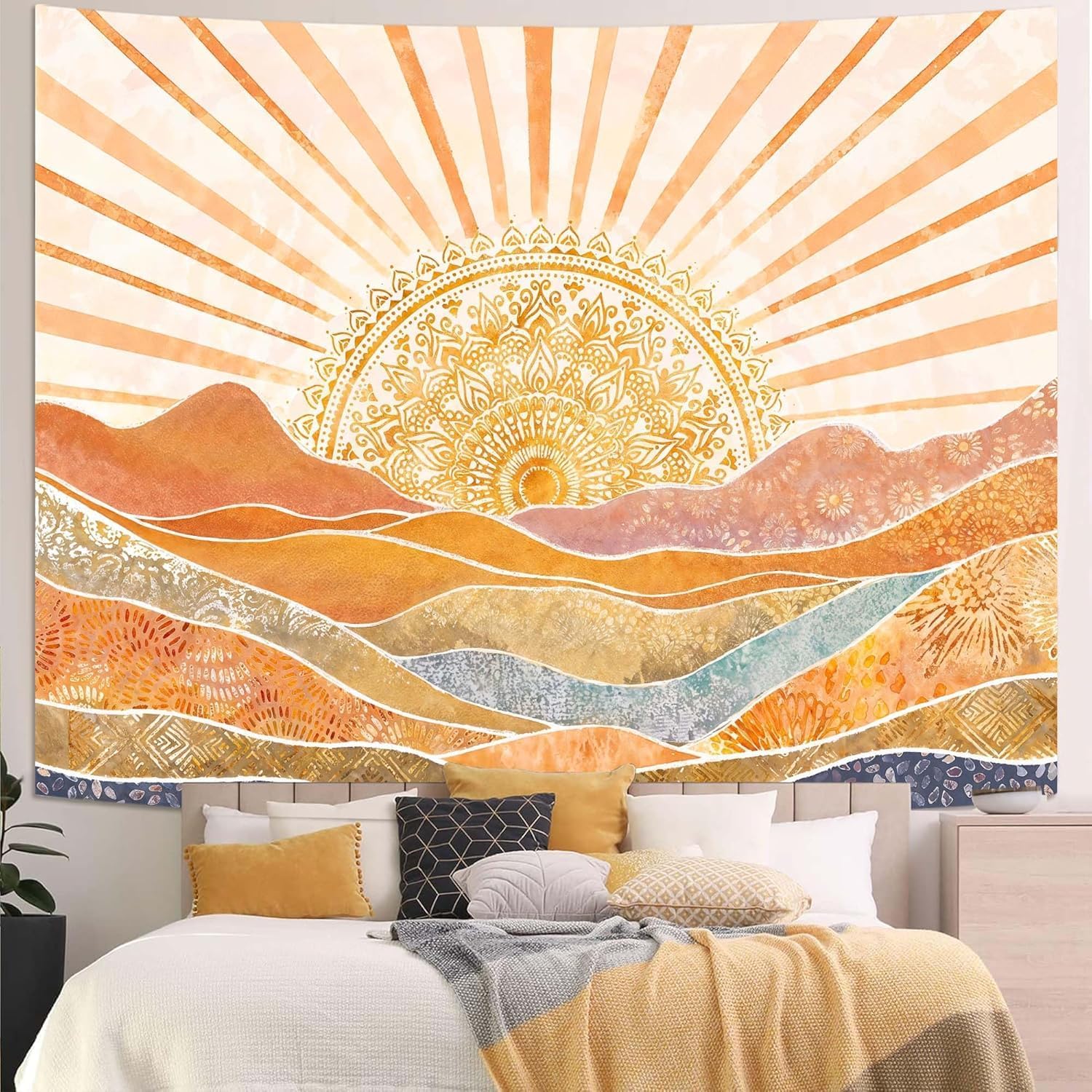 Aesthetic Boho Sun Mountain Ta - Aesthetic Tapestry recension och pris