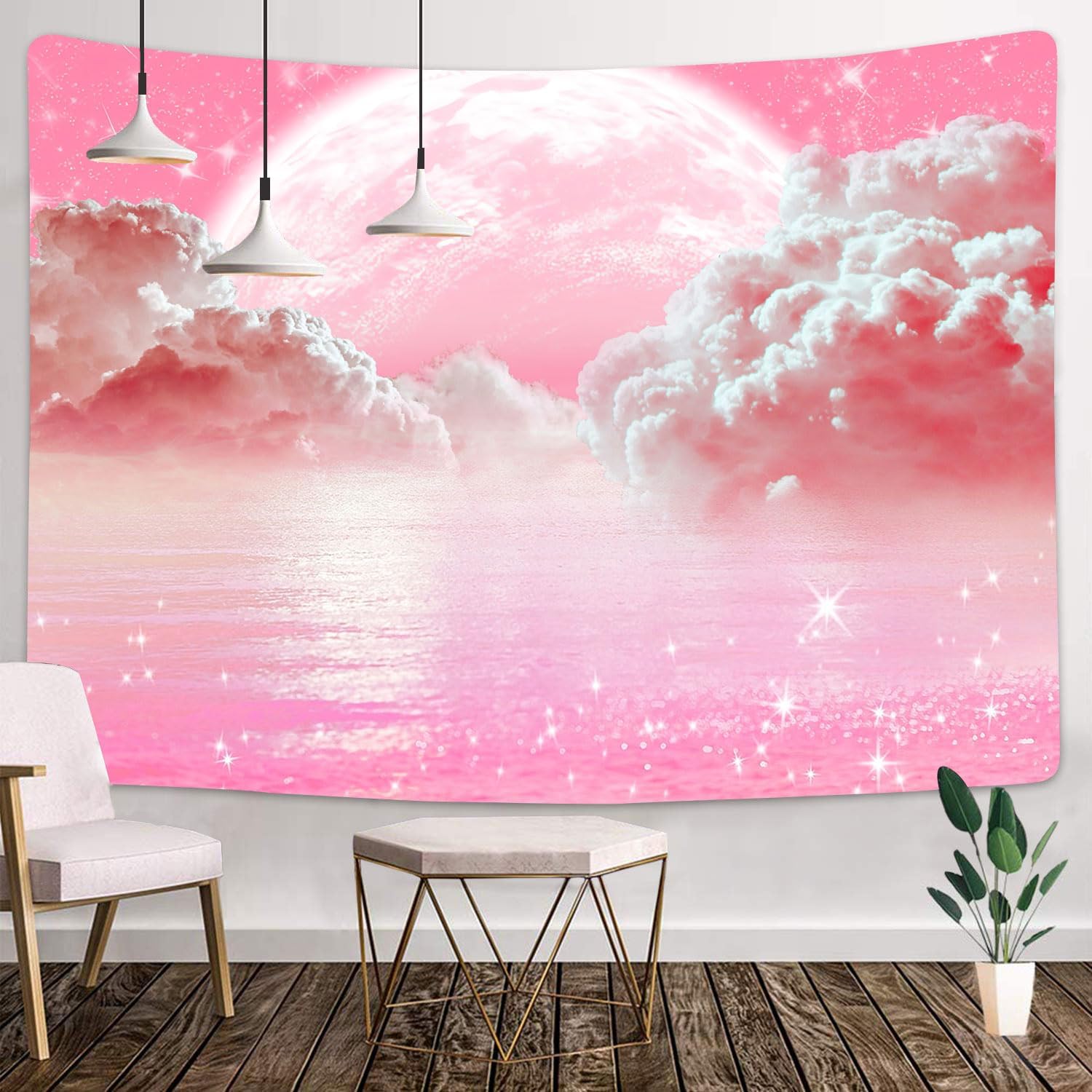 Pink Clouds Sky Tapestry Ocean - Aesthetic Tapestry recension och pris