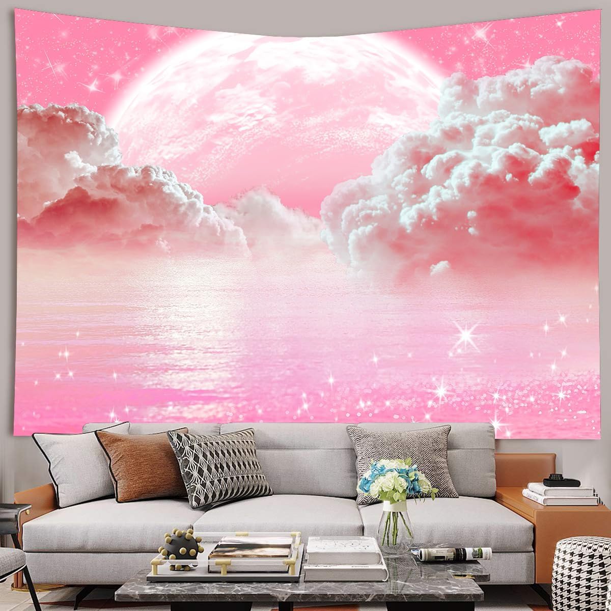 Pink Clouds Sky Tapestry Ocean - Aesthetic Tapestry recension och pris