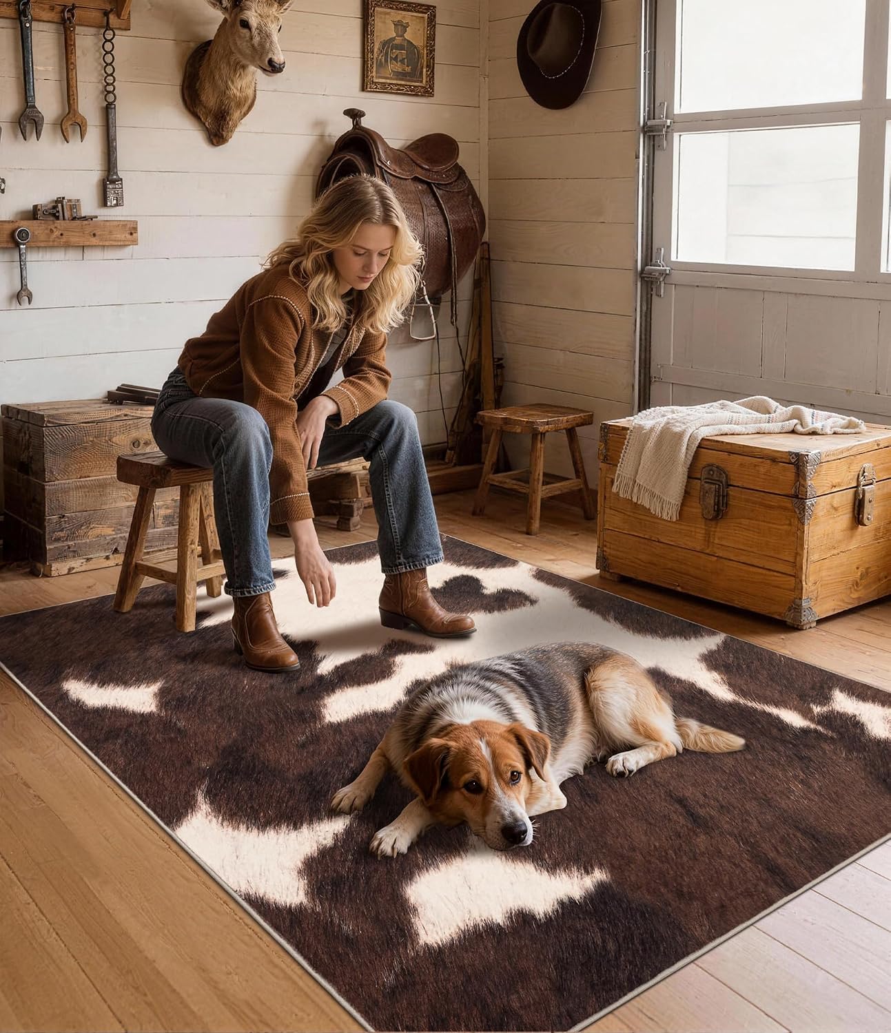 Brown Faux Cowhide Area Rug, S - Cowhide Rug Faux recension och pris