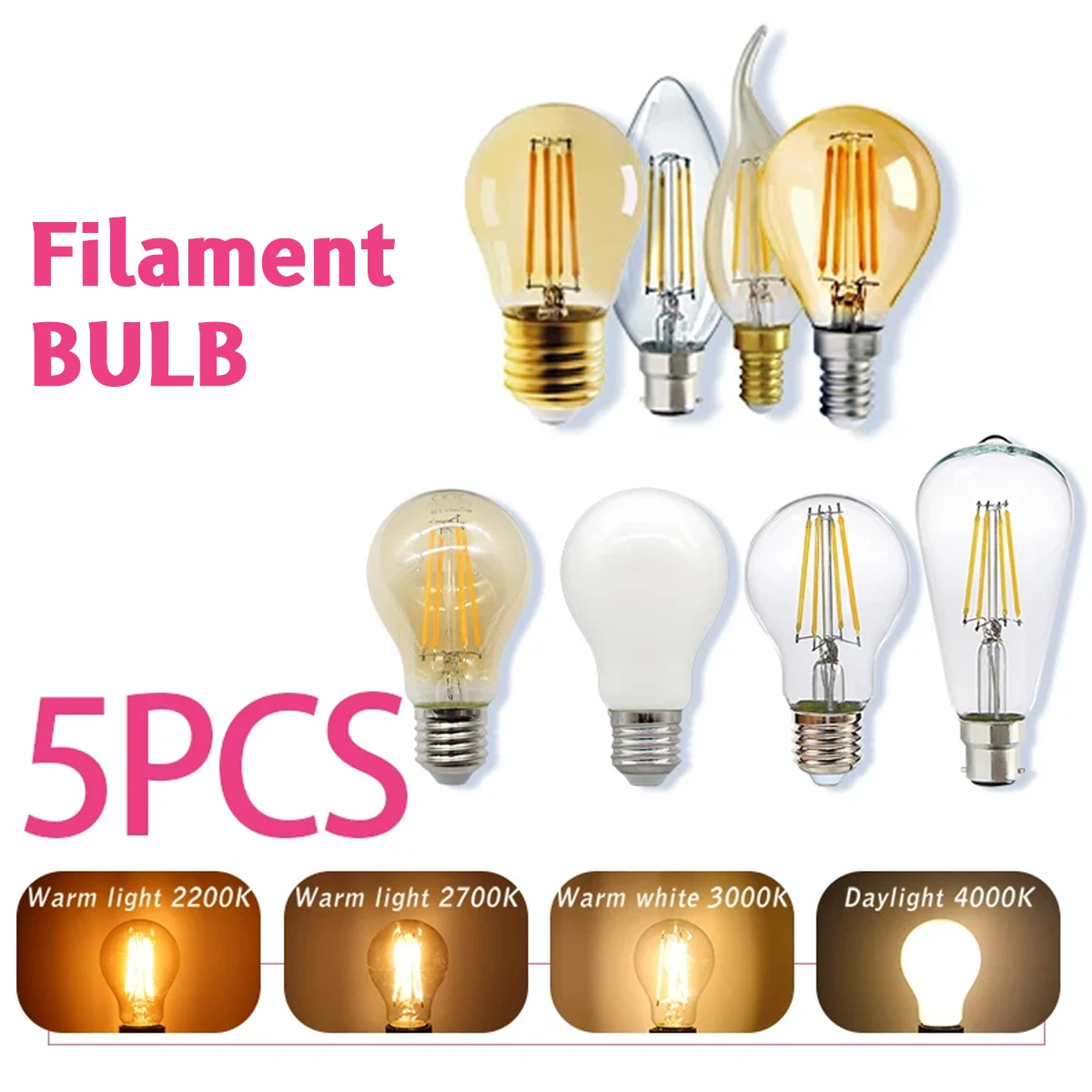 5PCS E27 E14 B22 Retro Edison  - Home Decor Retro recension och pris
