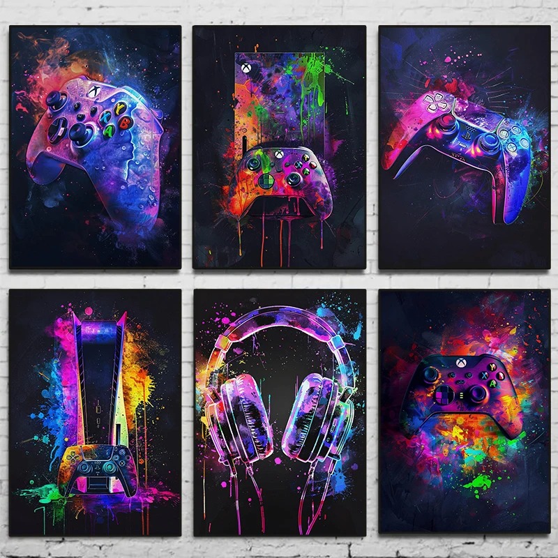 Watercolor Neon Video Game Pos - Home Decor Xbox Games recension och pris