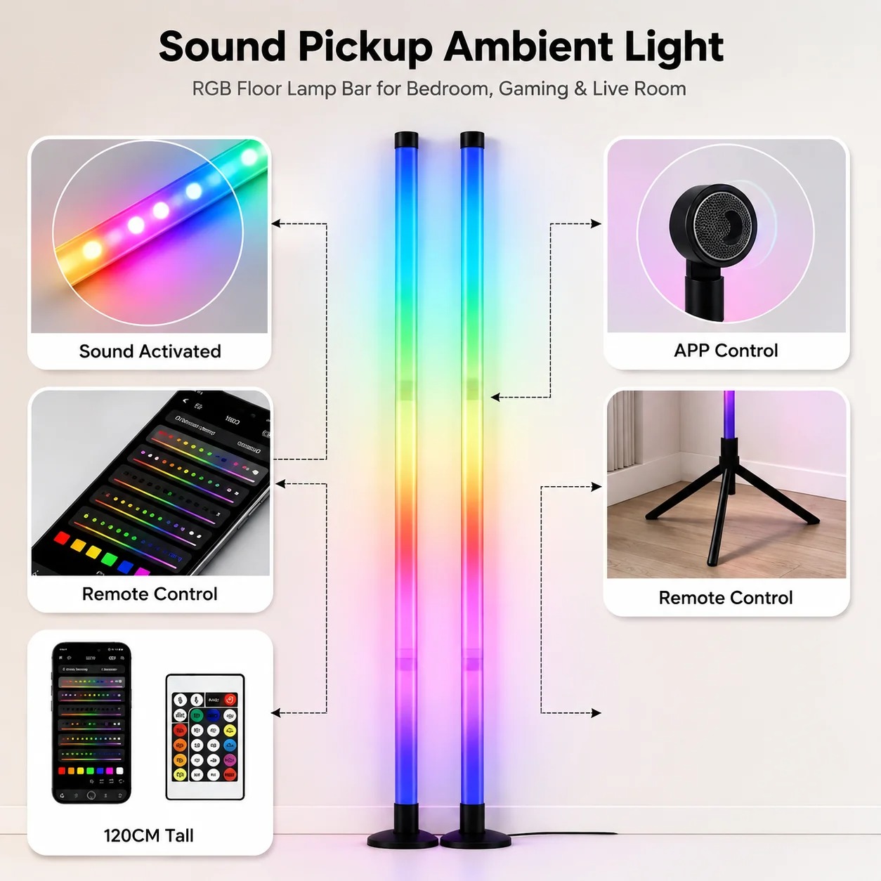 2PCS 120CM RGB Floor Lamp, Sou - Home Decor Lighting recension och pris