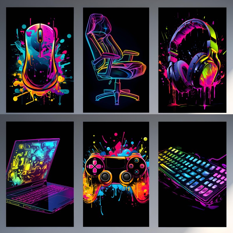 Watercolor Neon Video Game Pos - Home Decor Xbox Games recension och pris